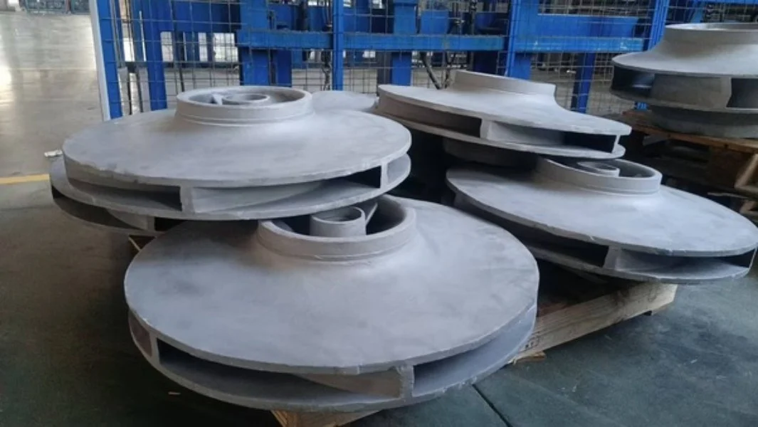Raw casting and finished metal components in production