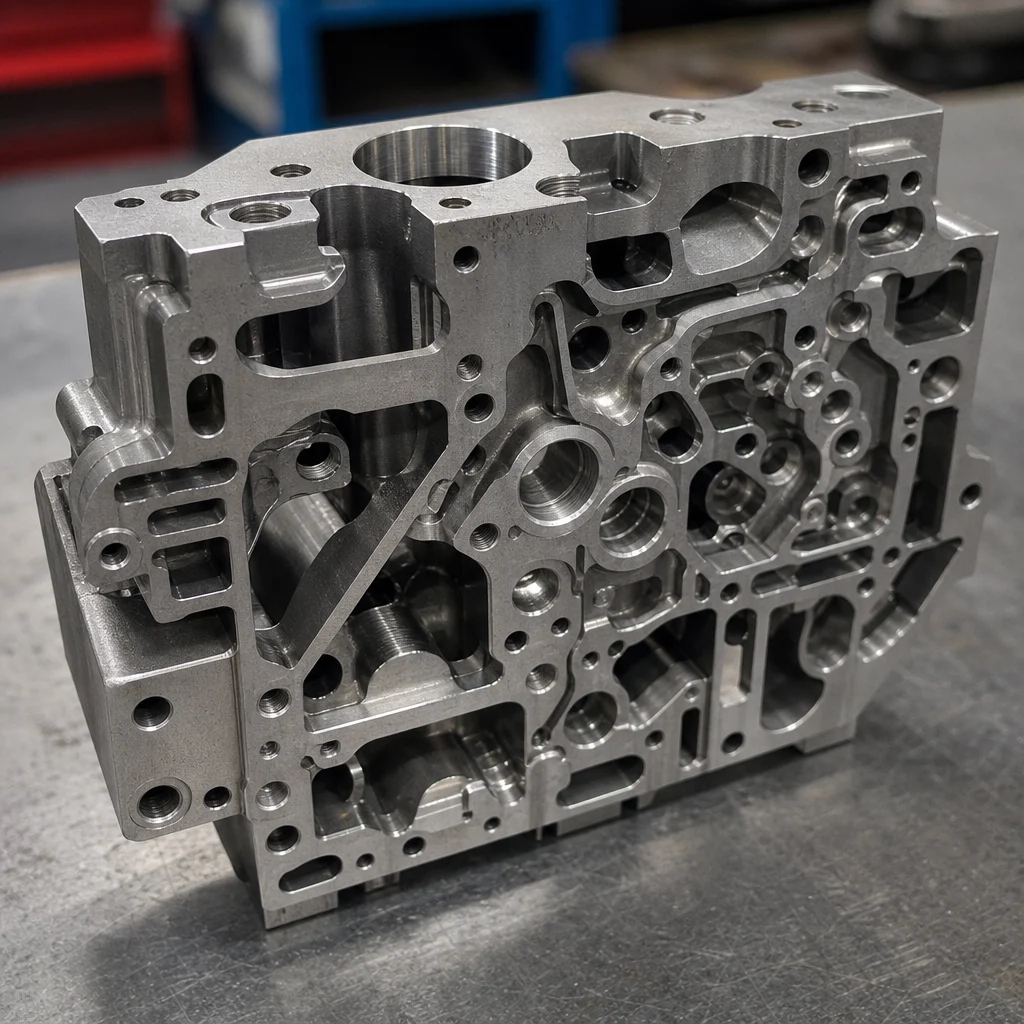 Complex polyhedral machined metal part