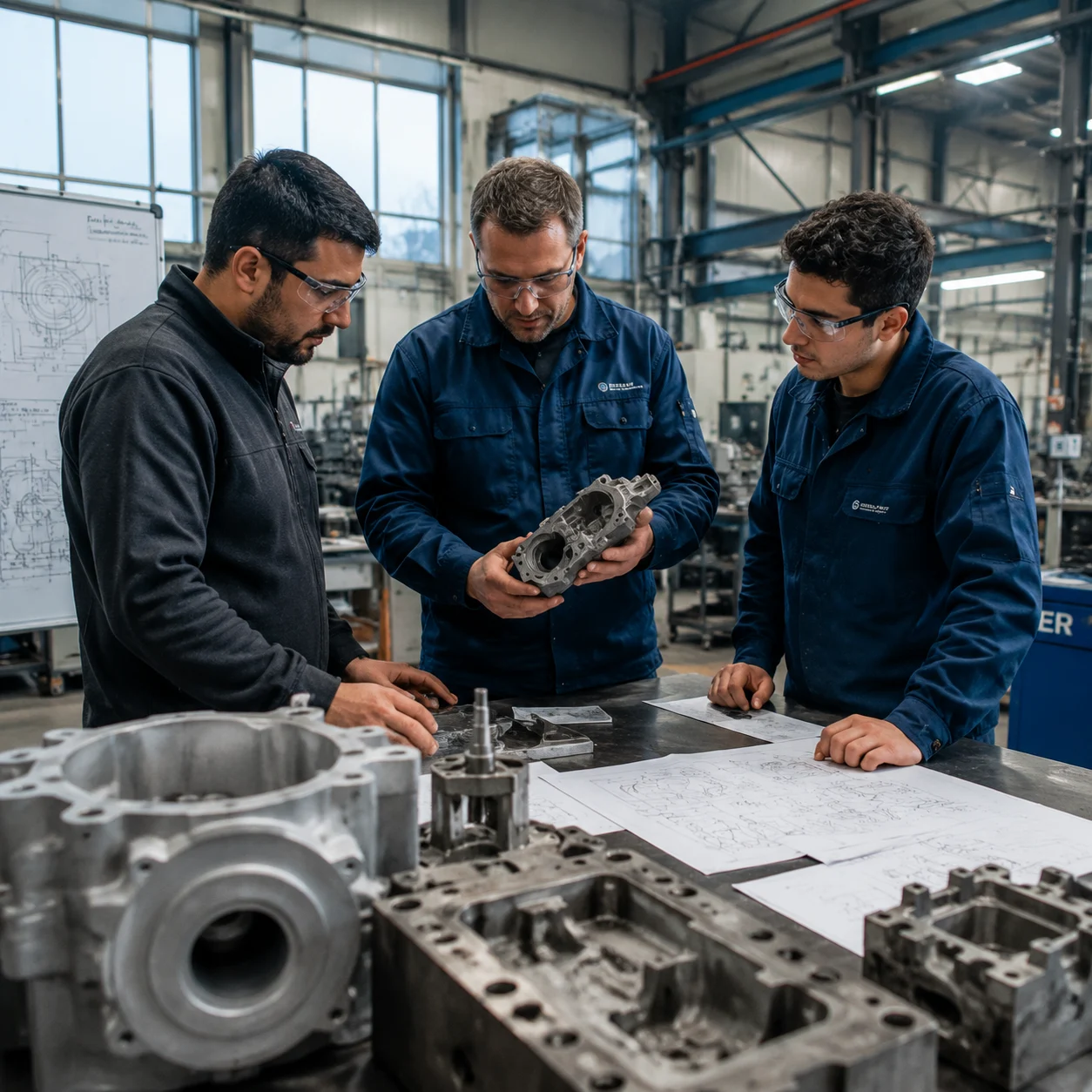 Engineering team reviewing casting design