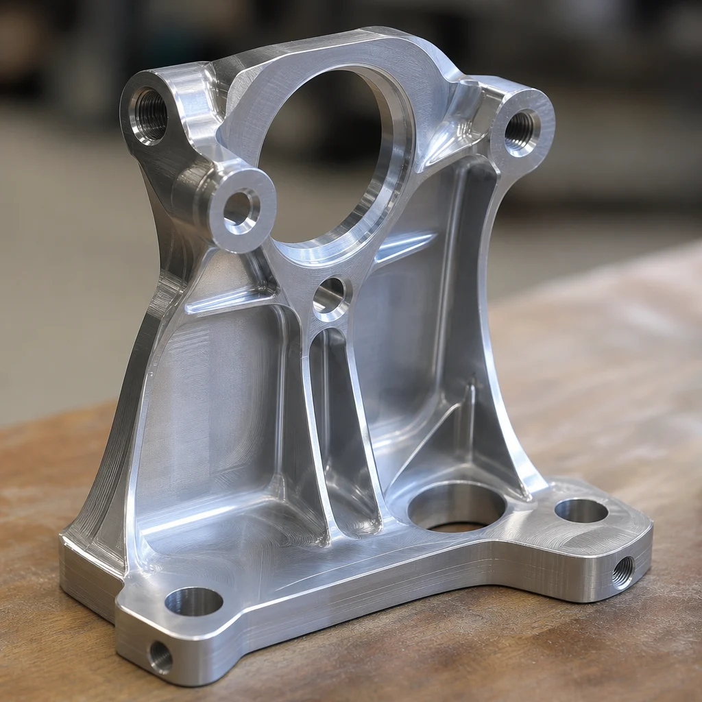 Metal bracket with thin walls and mounting features