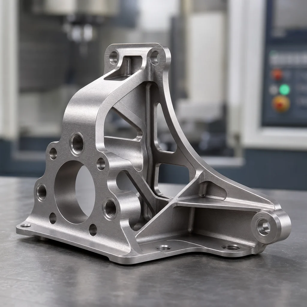 Metal bracket with thin walls and mounting features