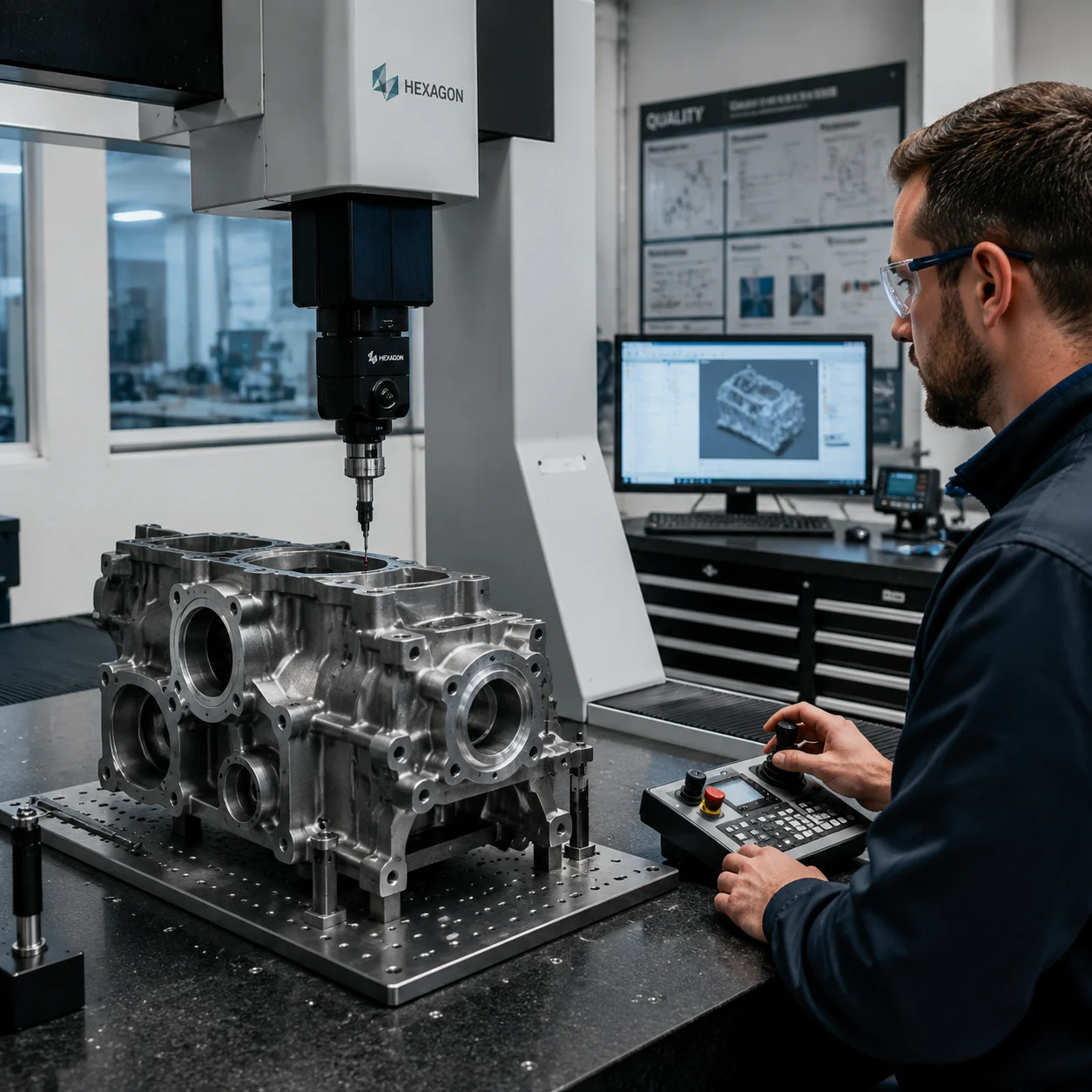 Präzisions-CMM-Inspektion an industriellen Metallkomponenten