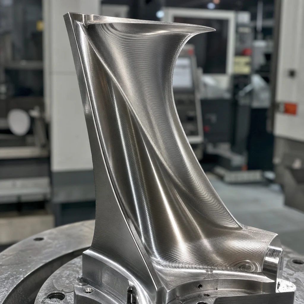 Precision milled complex curved metal blade