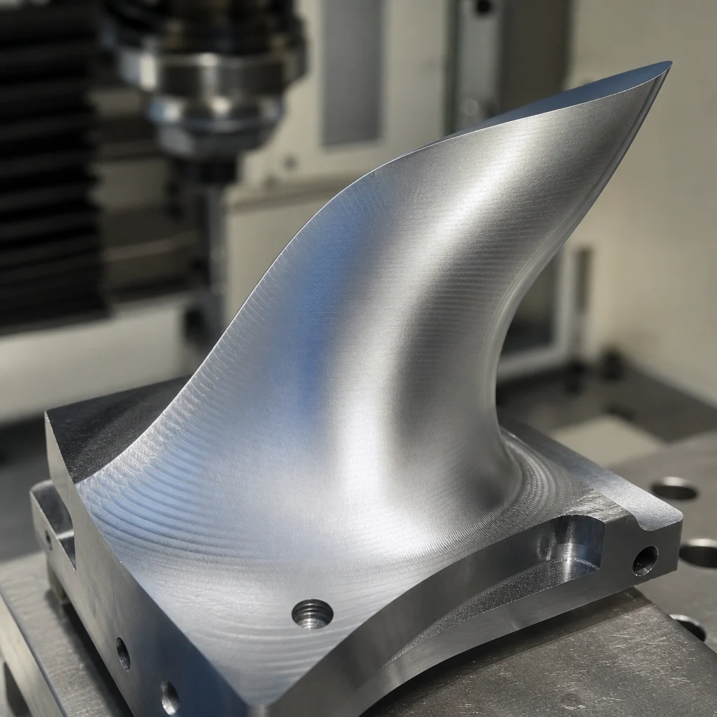 Precision milled complex curved metal blade