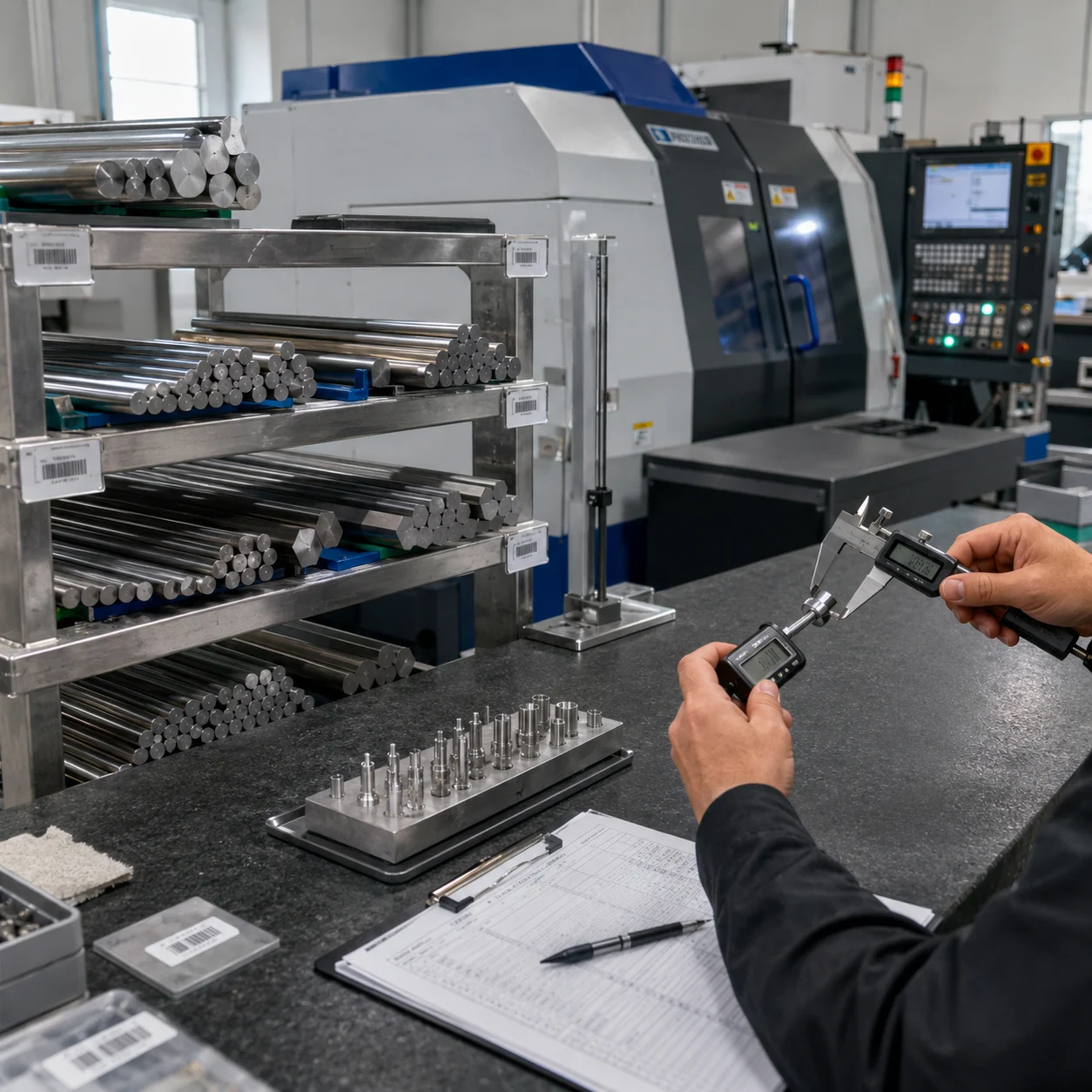 Inspeção dimensional de usinagem CNC suíça de precisão e verificação de controlo de qualidade