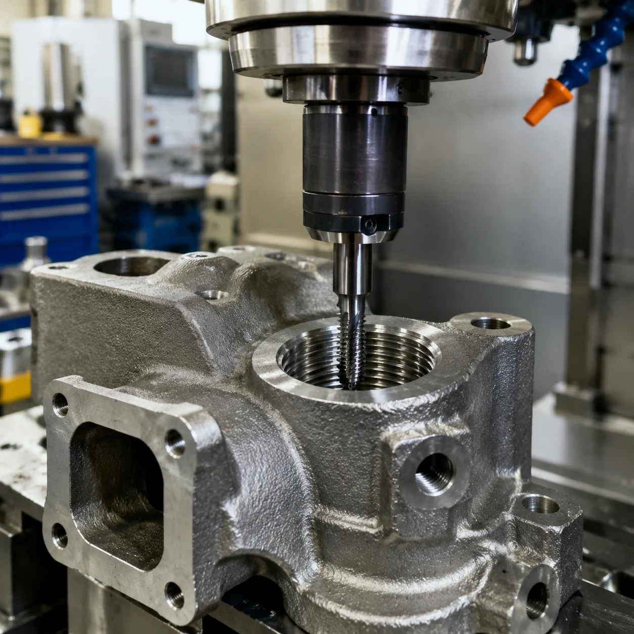 High precision CNC tapping service showing standard compliant internal thread processing on custom metal cast parts