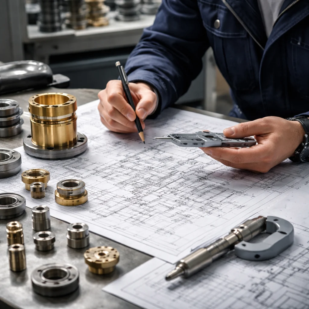 Vastmaterial engineers analyzing technical blueprints for industrial CNC tapping and precision threading solutions